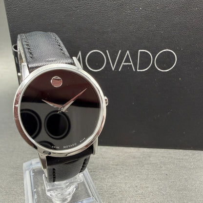 Movado Museum Watch Women 28mm Black Dial Steel Round 0607274 New Battery0