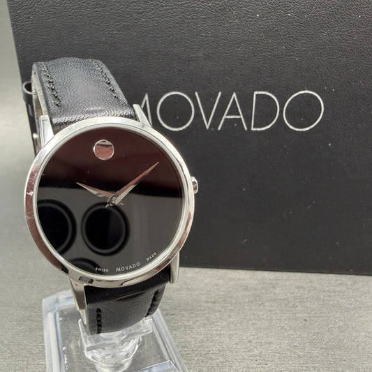 Movado Museum Watch Women 28mm Black Dial Steel Round 0607274 New Battery0