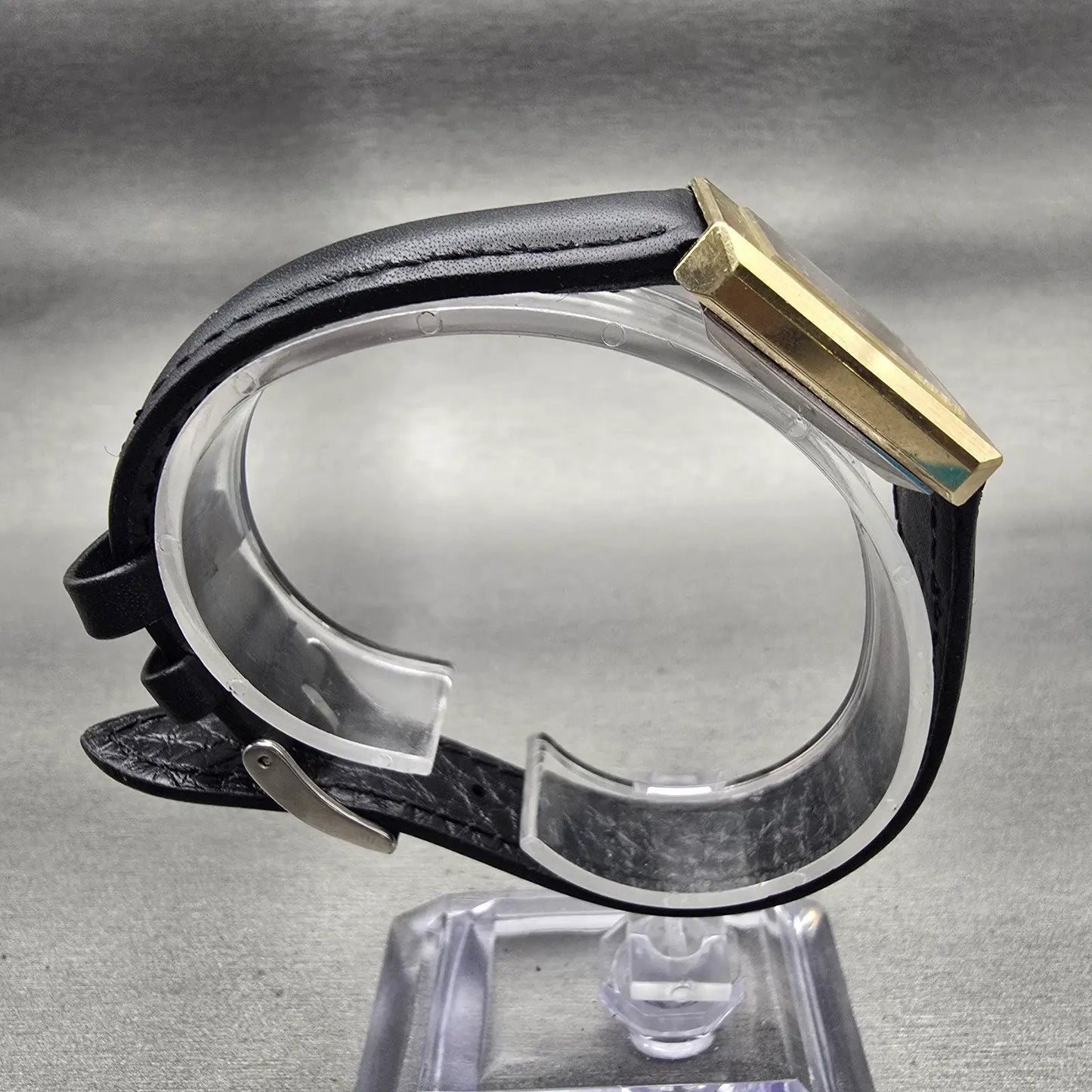 Seiko Watch Men 23mm Black Dial Gold Tone Rectangle 43-3049 New Battery Vintage8