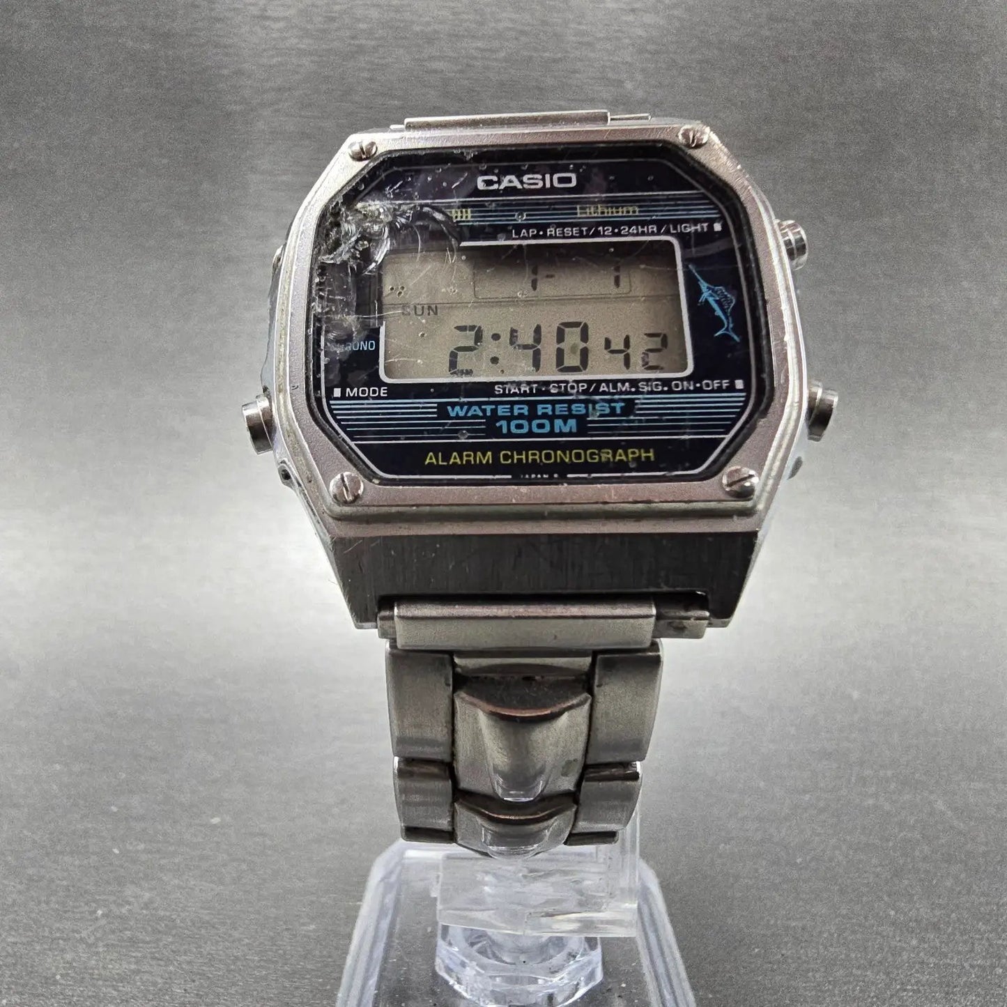 Casio Watch Men 36mm Silver Digital Alarm Chronograph W-350 New Battery VTG5