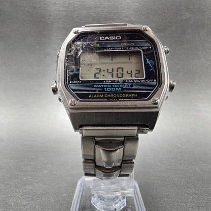 Casio Watch Men 36mm Silver Digital Alarm Chronograph W-350 New Battery VTG5