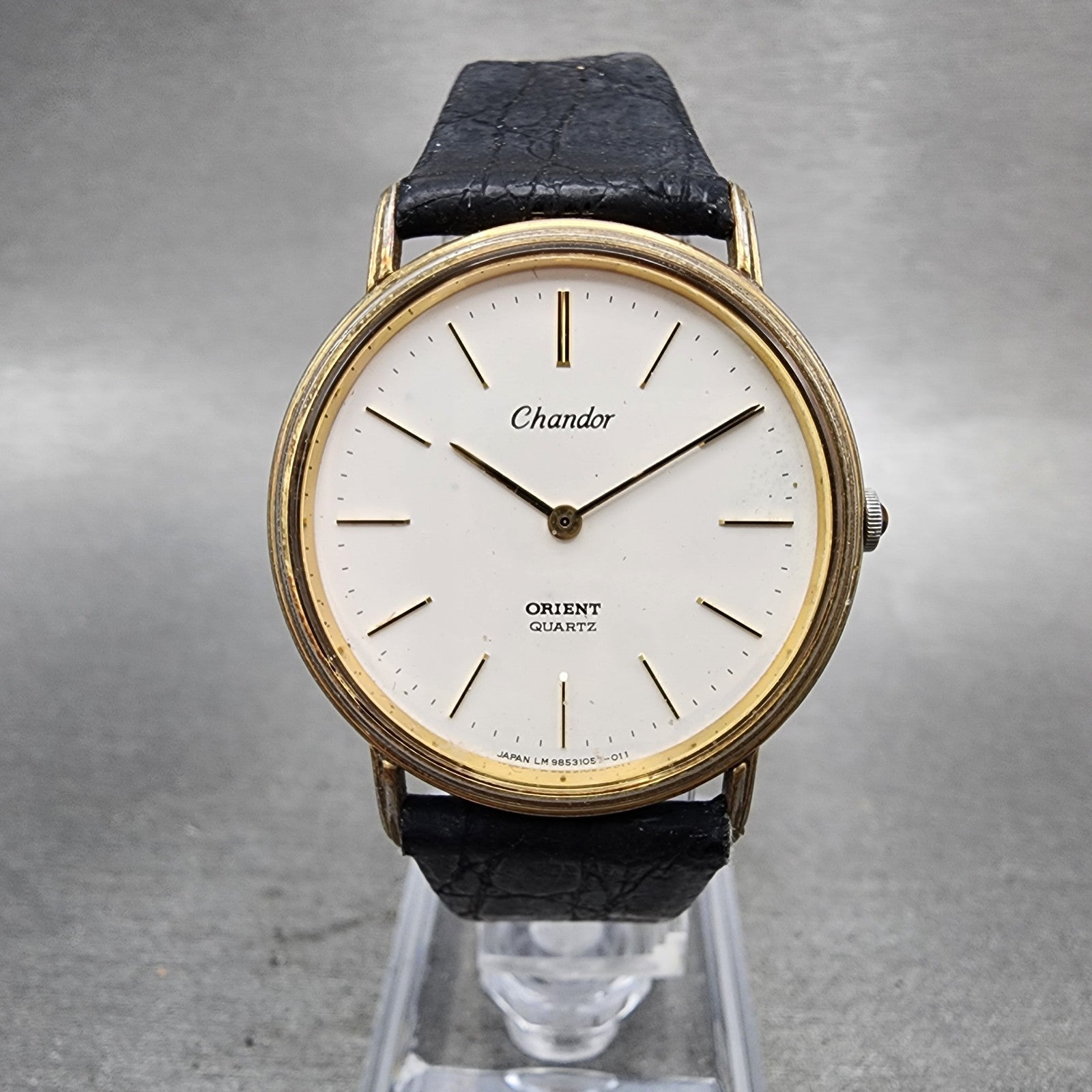 Orient Chandor Watch Men 32mm White Dial Gold Tone Round  New Battery0