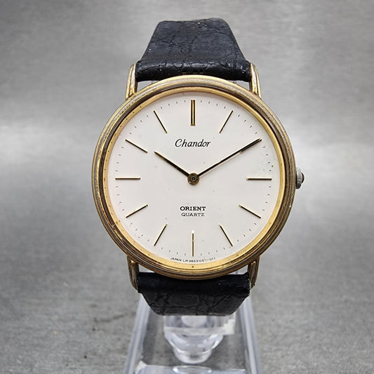 Orient Chandor Watch Men 32mm White Dial Gold Tone Round  New Battery0