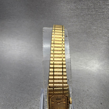 Seiko Tank Watch Women 12mm Champagne Dial Gold Tone 2e205129 New Battery4