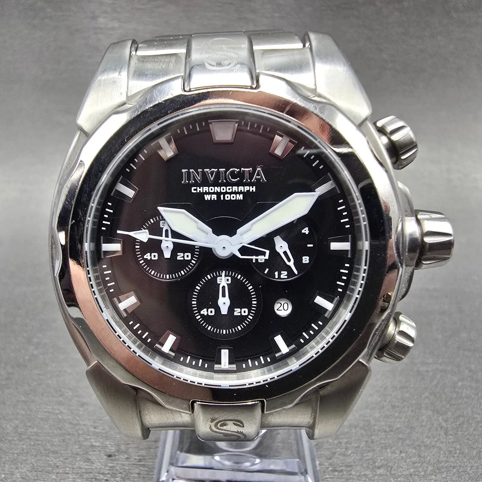 Invicta Speedway Chronograph Watch Men 49mm Black Dial Silver Tone 1335 New Bat0