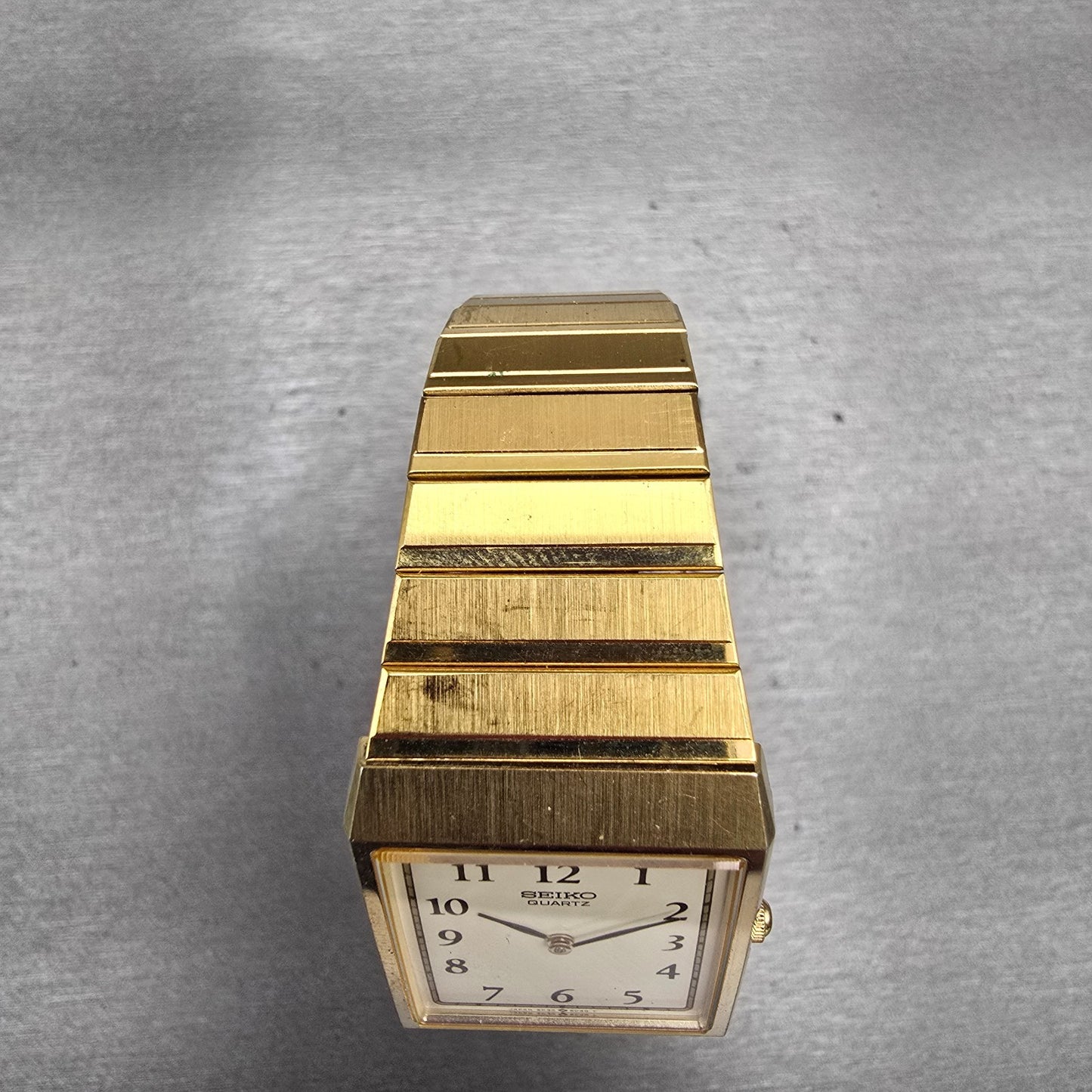Seiko Watch Men 24mm Cream Dial Gold Tone Rectangle 5P30-5D09 New Battery VTG4