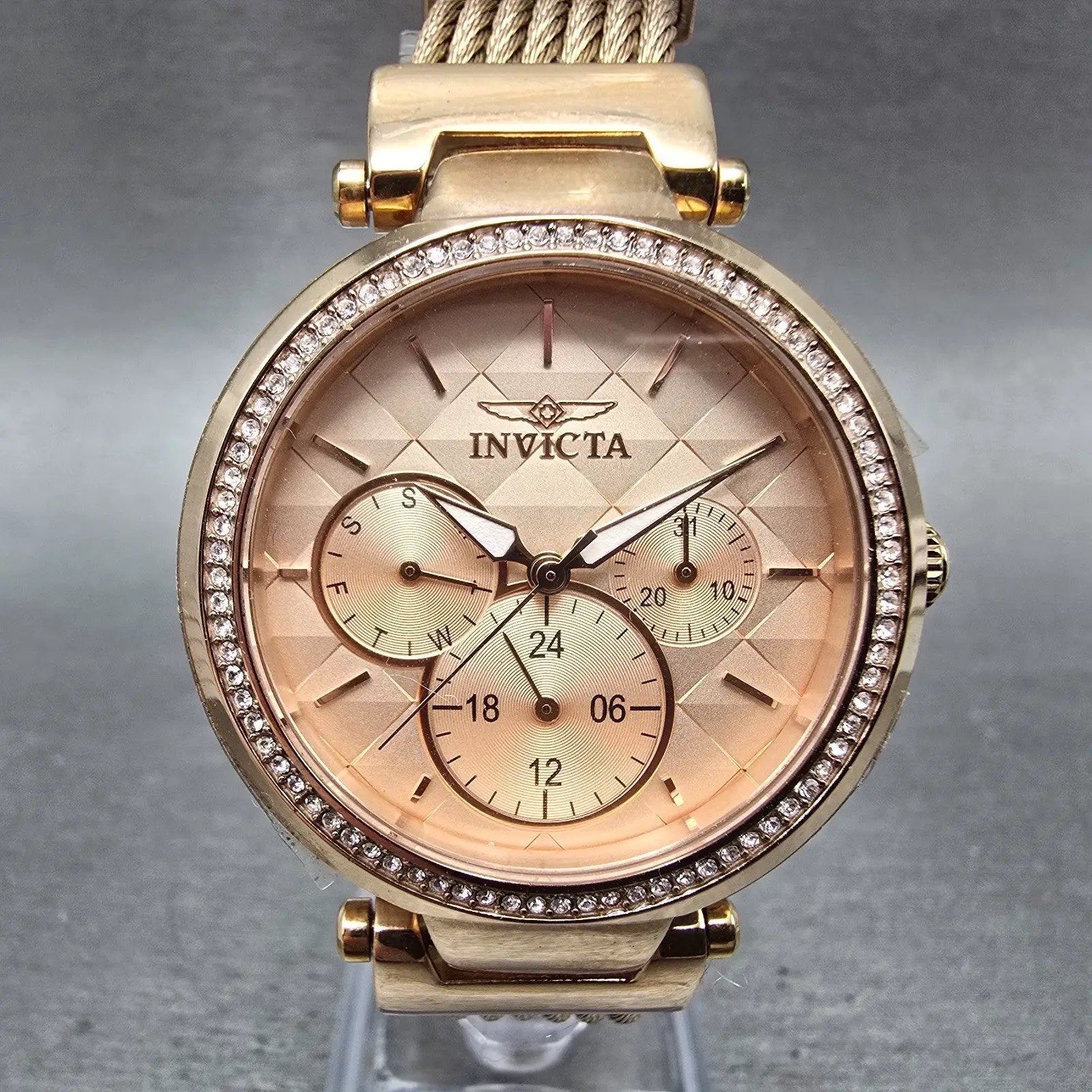 Invicta Angel Watch Women 36mm Pink Dial Rose Gold Tone Daydate 28920 NewBattery0