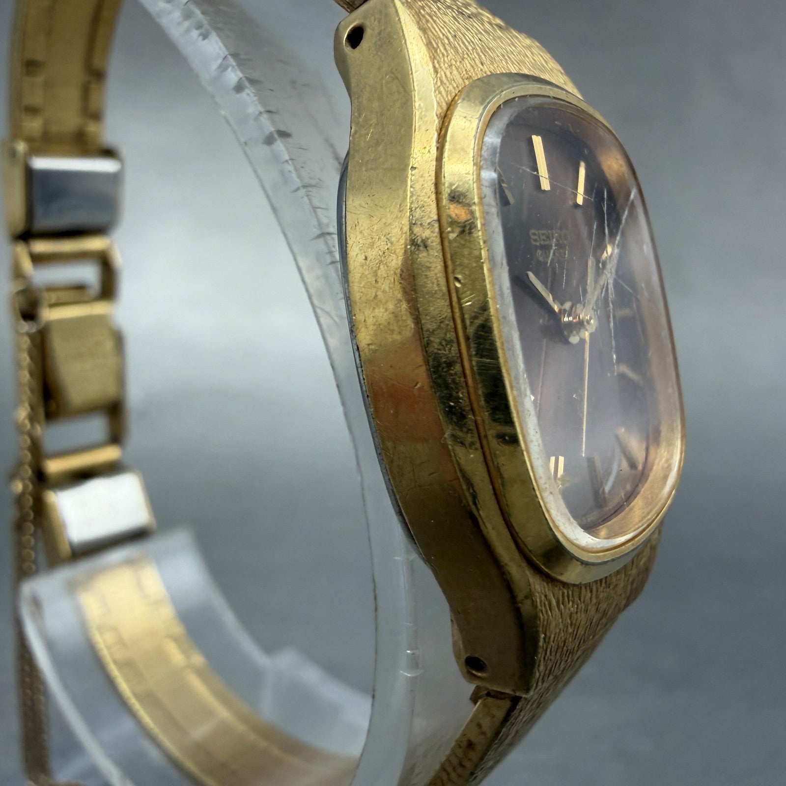 Seiko Watch Women 20mm Brown Dial Gold Tone Oval 3421-5020 New Battery Vintage3