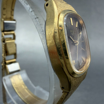 Seiko Watch Women 20mm Brown Dial Gold Tone Oval 3421-5020 New Battery Vintage3
