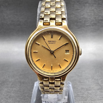 Seiko Watch Women 24mm Gold Dial Gold Tone Date Round 7N82-0071 New Battery0