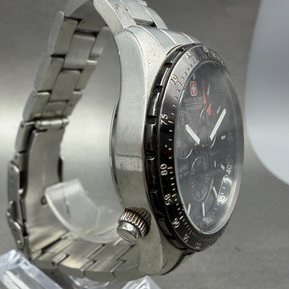 Swiss Military Chronograph Watch Men 40mm Black Dial Silver Alarm Daydate NewBat3