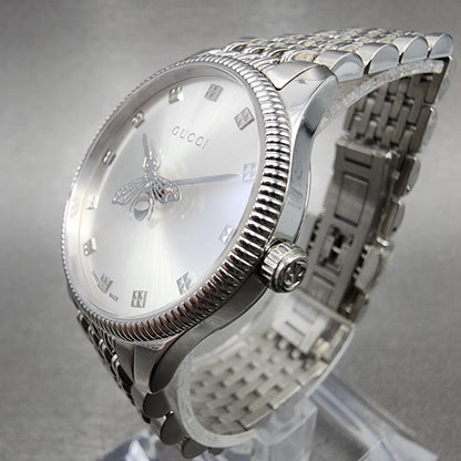 Gucci G-Timeless Watch Women 29mm Silver Dial Steel Round Bracelet YA1265019