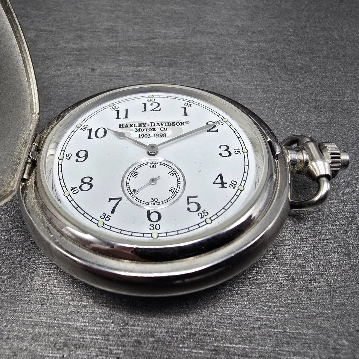 Harley Davidson Pocket Watch Men 50mm White Dial Silver Small Seconds New Batt2