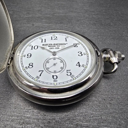 Harley Davidson Pocket Watch Men 50mm White Dial Silver Small Seconds New Batt2