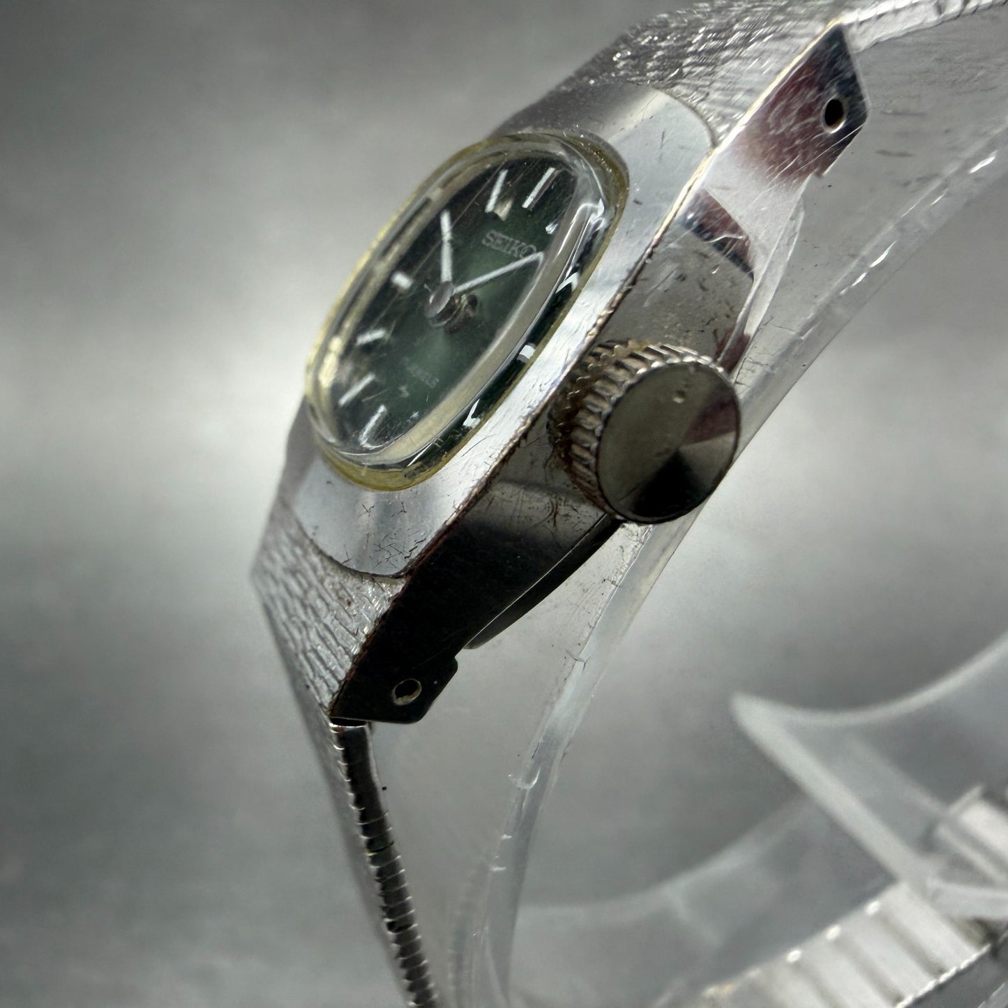 Seiko Watch Women 15mm Green Dial Silver Tone Manual Rectangle 11-3380 Runs2