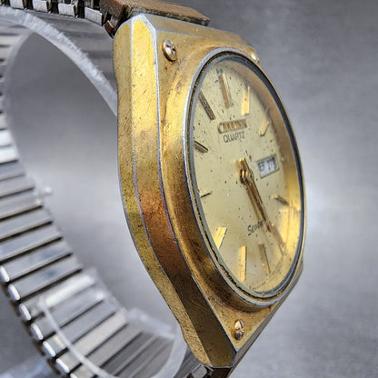 Citizen Seven Watch Men 35mm Champange Dial Gold Tone Daydate 1400-282949 PARTS
