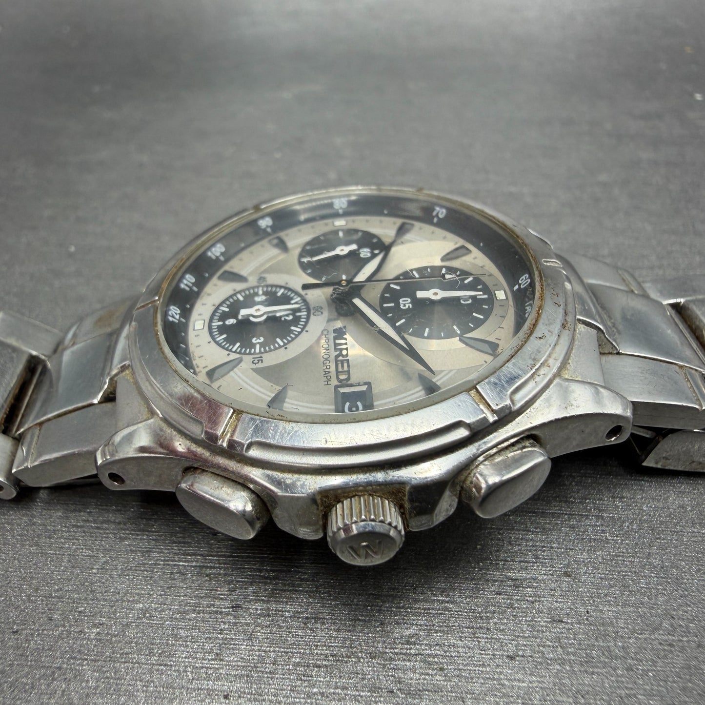 Seiko Wired Chronograph Watch Men 40mm Silver Dial Silver Tone Date BROKEN BAND3