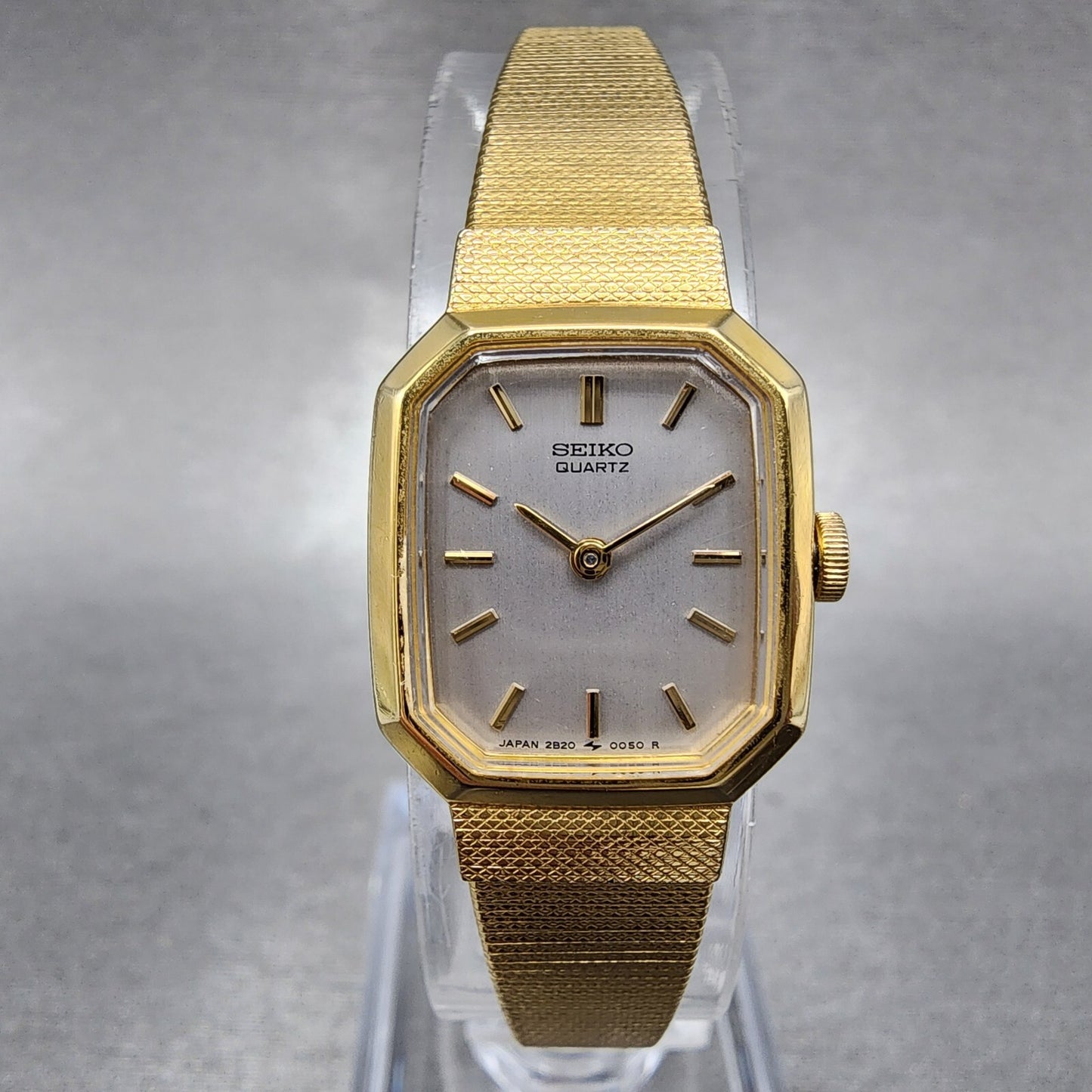 VTG Seiko Watch Women 17mm Silver Dial Gold Tone Octagon 2B205019 New Battery0