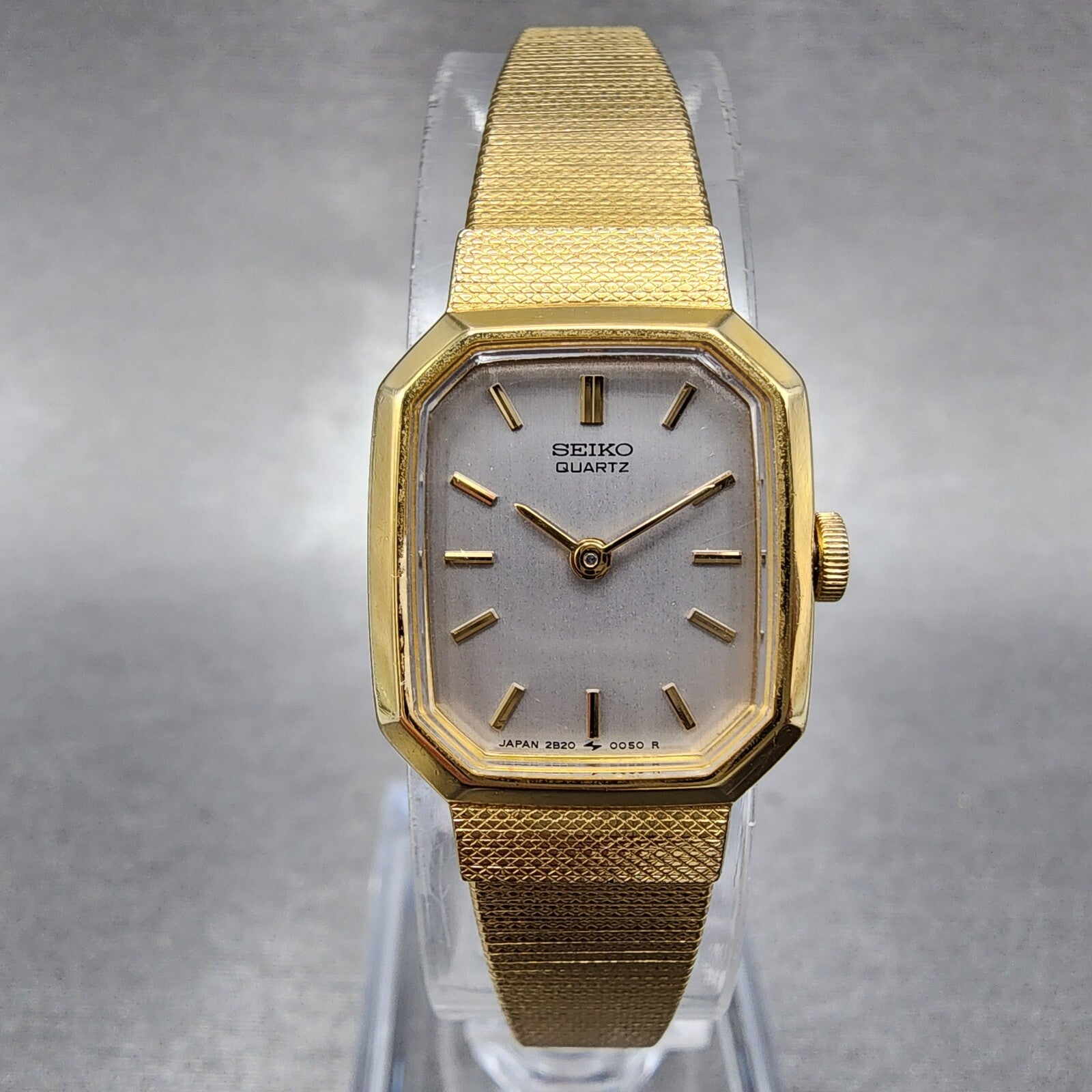 VTG Seiko Watch Women 17mm Silver Dial Gold Tone Octagon 2B205019 New Battery0