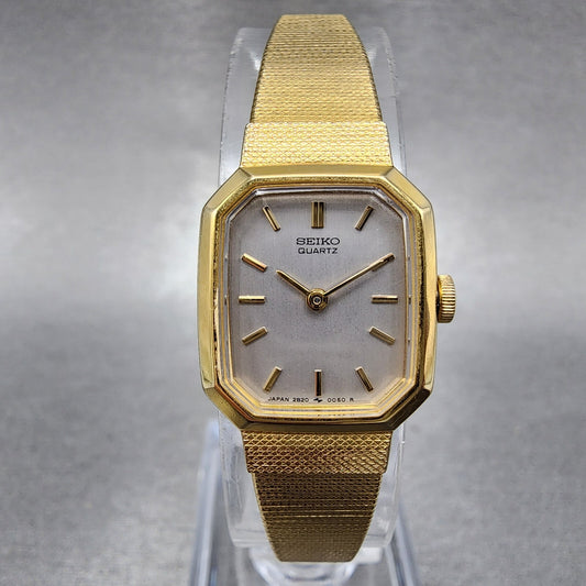 VTG Seiko Watch Women 17mm Silver Dial Gold Tone Octagon 2B205019 New Battery0