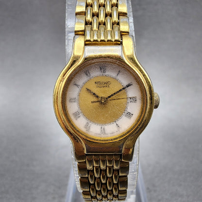 Seiko Watch Women 19mm White Dial Gold Tone Round V4010289 New Battery0