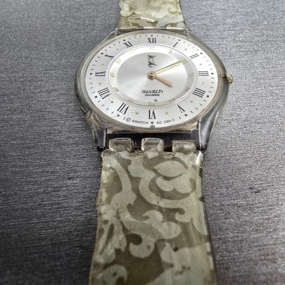 Swatch Portrait Watch Men 34mm Silver Dial Clear Case Round SFK150P New Battery6