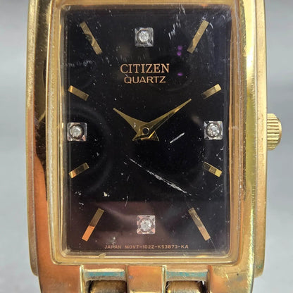 Citizen Watch Men 24mm Black Dial Gold Tone Rectangle 1022-K18078 New Battery1