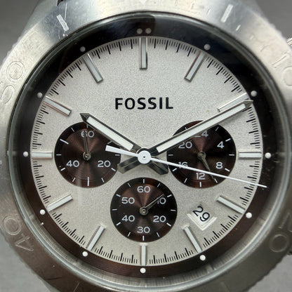 Fossil Chronograph Dive Watch Men White Dial Steel Date Round CH-2857 New Batt1