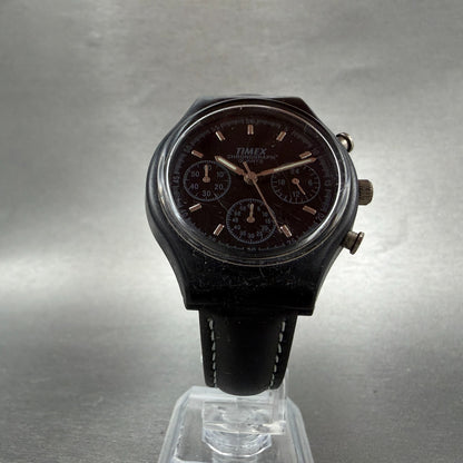 Timex Chronograph Watch Men 37mm Black Dial Black Tone Round New Battery5