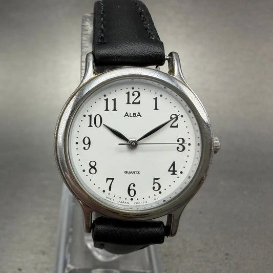 Seiko ALBA Watch Women 27mm White Dial Silver Tone Round V501-6K00 New Battery F0