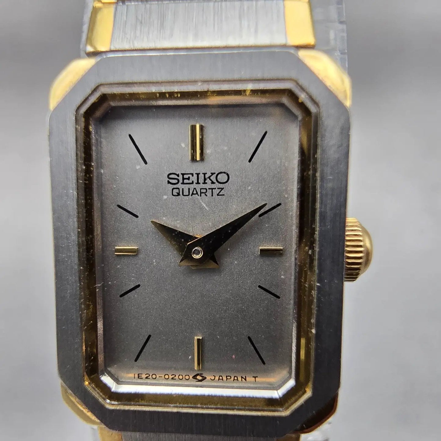 Seiko Tank Watch Women 13mm Silver Dial Two Tone Rectangle 1E20-5520 New Battery1