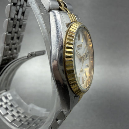Seiko SQ Watch Women 24mm White Dial Two Tone Daydate 3y030169 New Battery iw203
