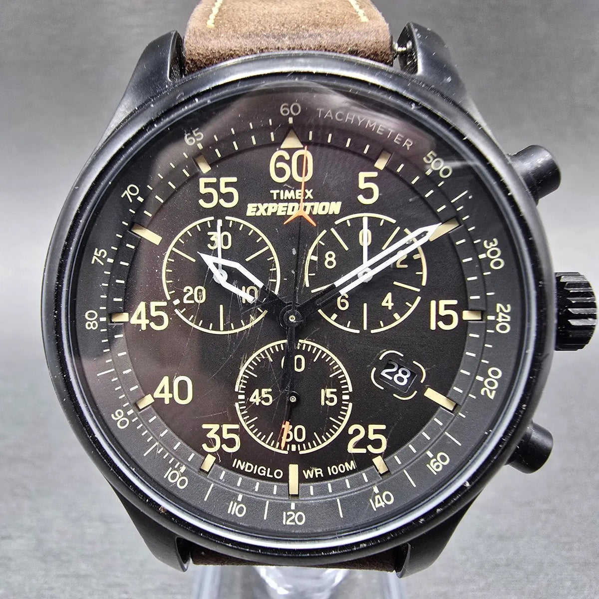 Timex Expedition Field Chronograph Watch Men 43mm Black Dial Black New Battery0
