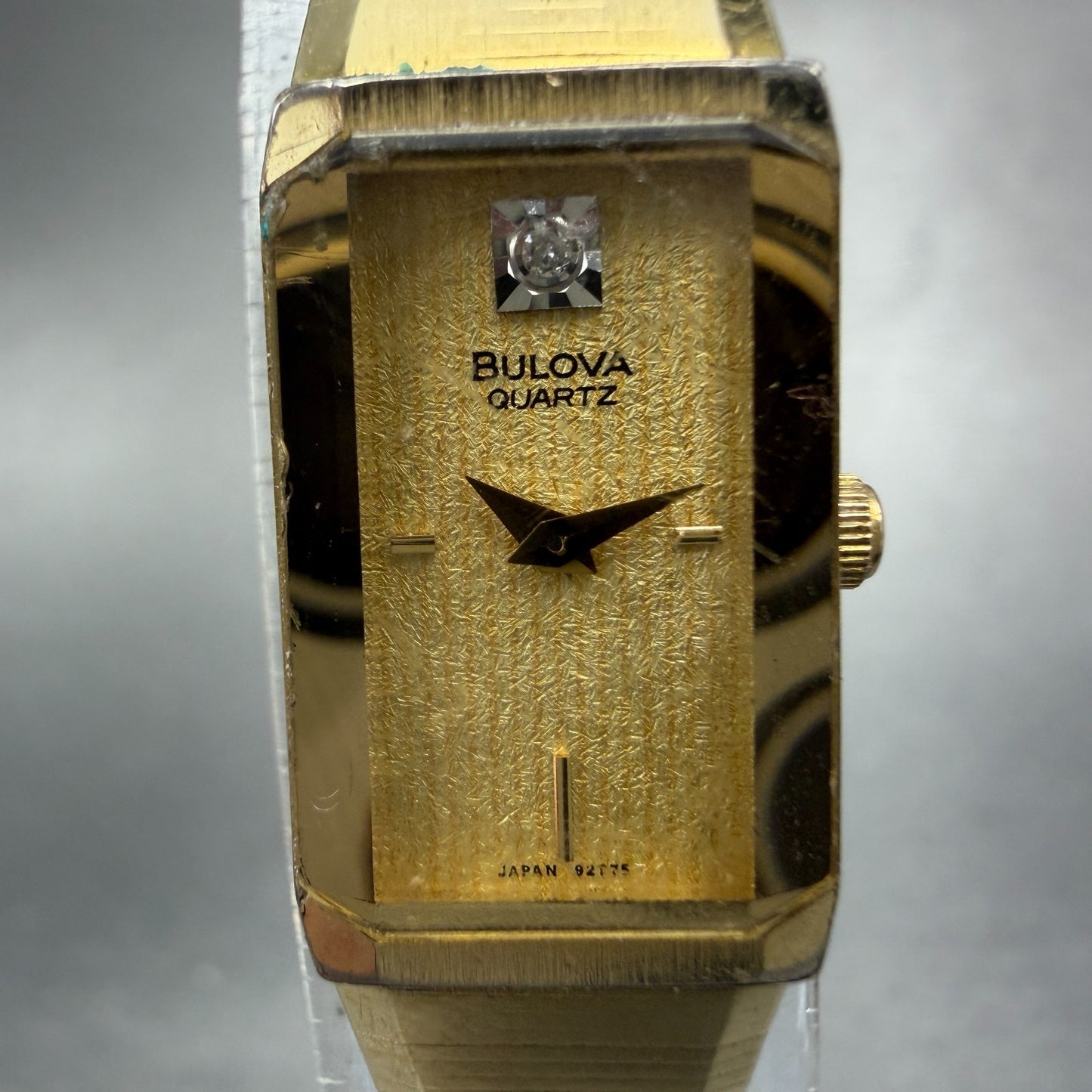 Bulova Tank Watch Women 13mm Champagne Dial Gold Tone Rdctangle 92T75 NewBattery1