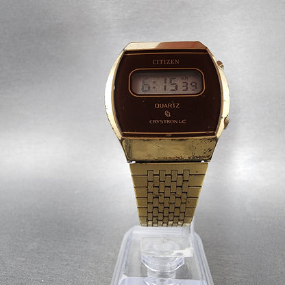 Citizen CQ Digital Watch Men 33mm LCD Gold Tone New Battery 4097238 VTG5