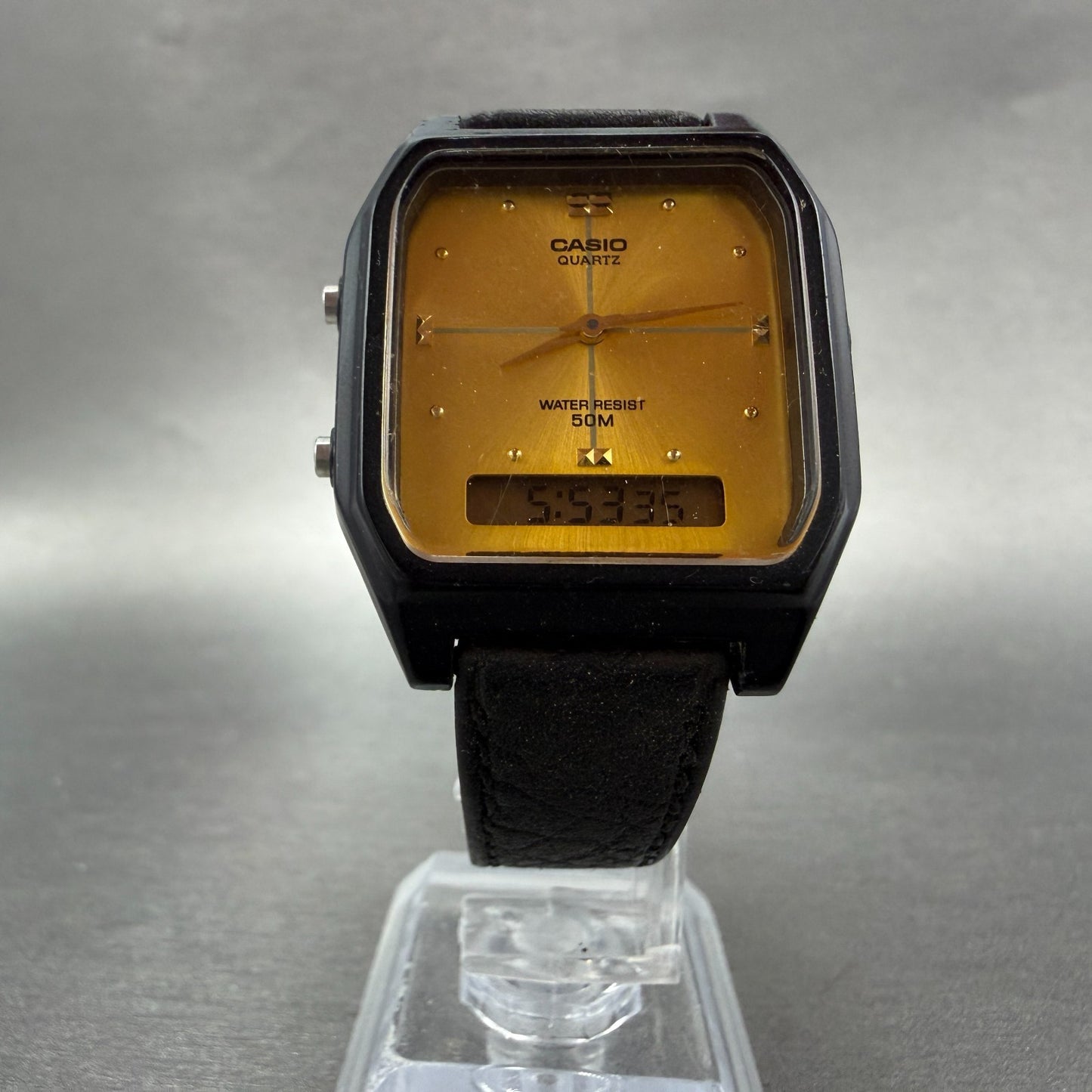 Casio AW-48H Watch Men 31mm Gold Dial Black Tone Alarm Chrono New battery6