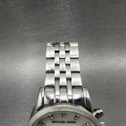 Michael Kors Ritz Chronograph Watch Women 37mm MOP Dial Steel Round New Battery4