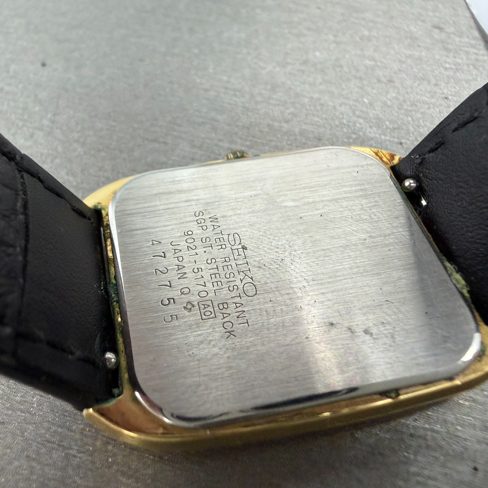 Seiko Watch Men 28mm Black Dial Gold Tone Rectangle 9021-5170 New Battery VTG9