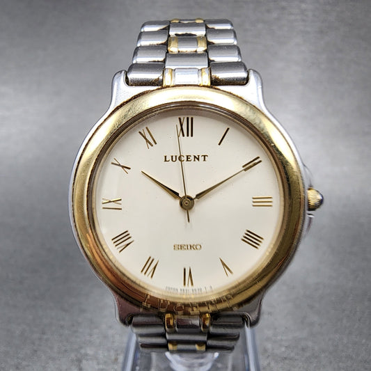 Seiko Lucent Watch Men 31mm White Dial Two Tone 5e21-6b70 New Battery