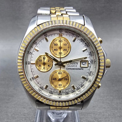 Citizen Chronograph Watch Men 38mm Silver Dial Two Tone Date 0510-C50031 New Bat0