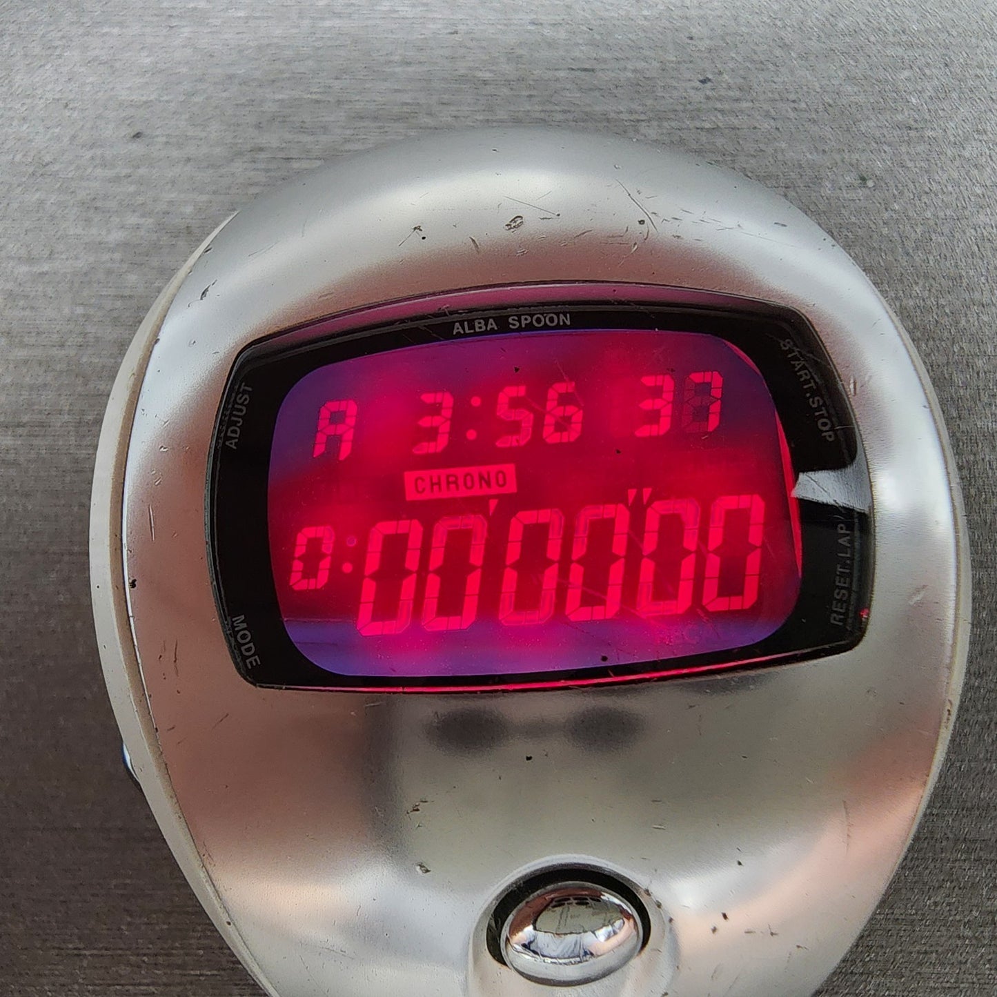 ALBA Spoon Red Led Watch Men 40mm Digital Silver White Alarm Chrono New Battery1