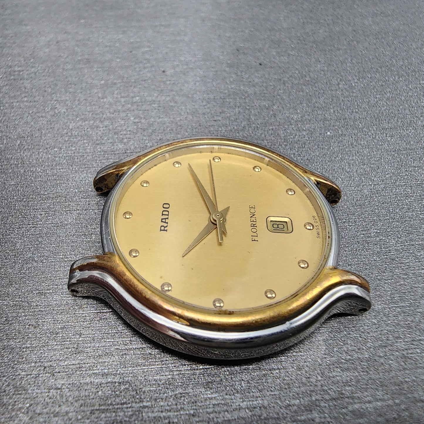 Rado Florence Watch Men 32mm Gold Dial Two Tone Date Round 129.3644.4 New Batt3