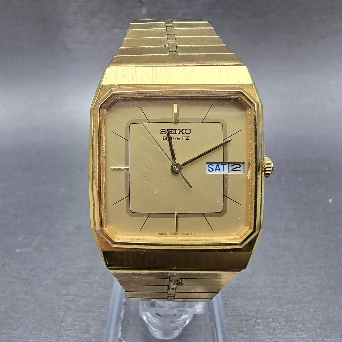 Seiko Watch Men 29mm Champagne Dial Gold Tone Daydate Square 6533-5039 PARTS NLK0