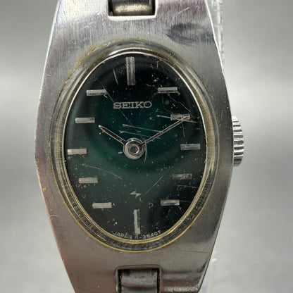 Seiko Tank Watch Women 15mm Green Dial Silver Tone Manual 11-8079 Runs1