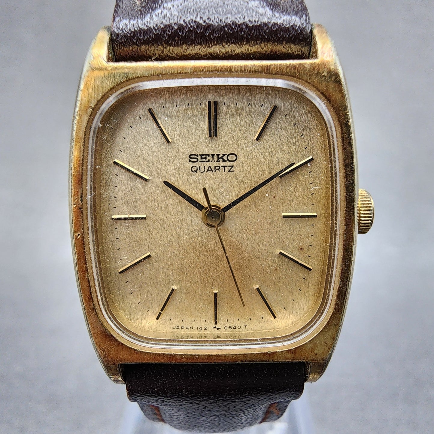 Seiko Watch Women 21mm Gold Dial Gold Tone Rectangle 14215380 New Battery VTG1