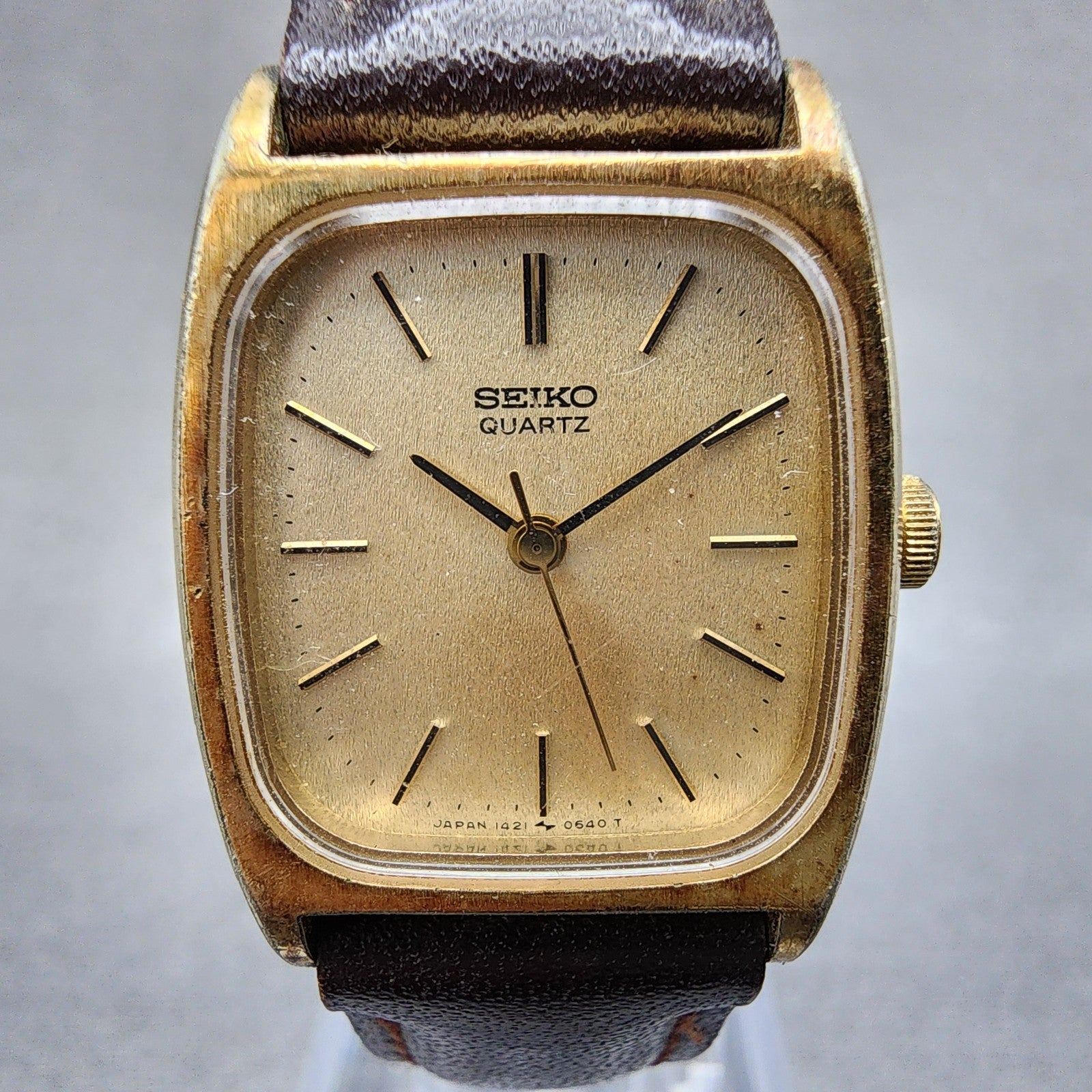 Seiko Watch Women 21mm Gold Dial Gold Tone Rectangle 14215380 New Battery VTG1
