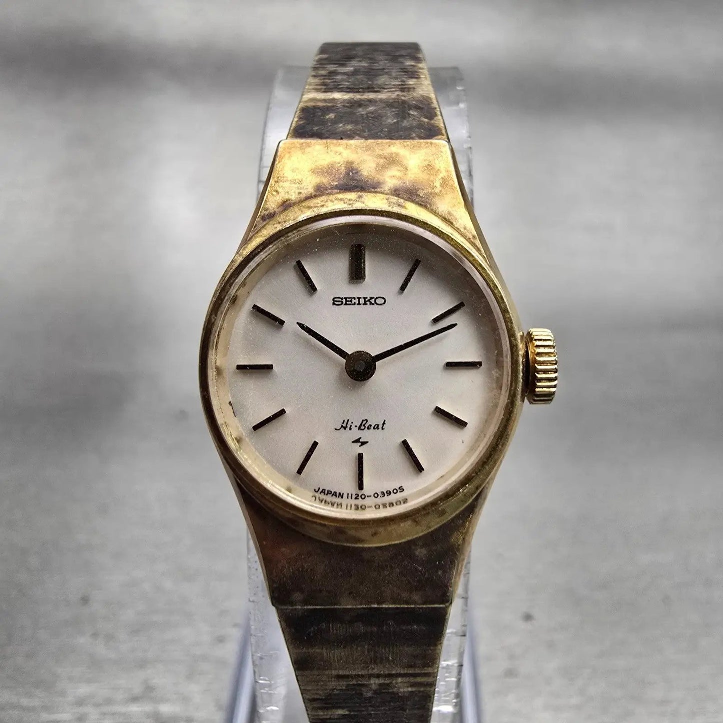 Seiko Hi Beat Watch Women 18mm White Dial Gold Tone Round 1120-0120 Manual Wind0