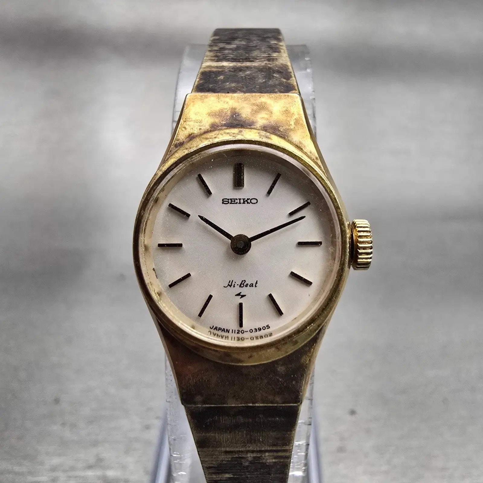 Seiko Hi Beat Watch Women 18mm White Dial Gold Tone Round 1120-0120 Manual Wind0