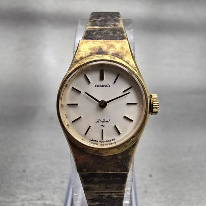 Seiko Hi Beat Watch Women 18mm White Dial Gold Tone Round 1120-0120 Manual Wind0