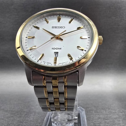Seiko Watch Men 41mm Silver Dial Two Tone Date Round 6N42-00A0 New Battery5